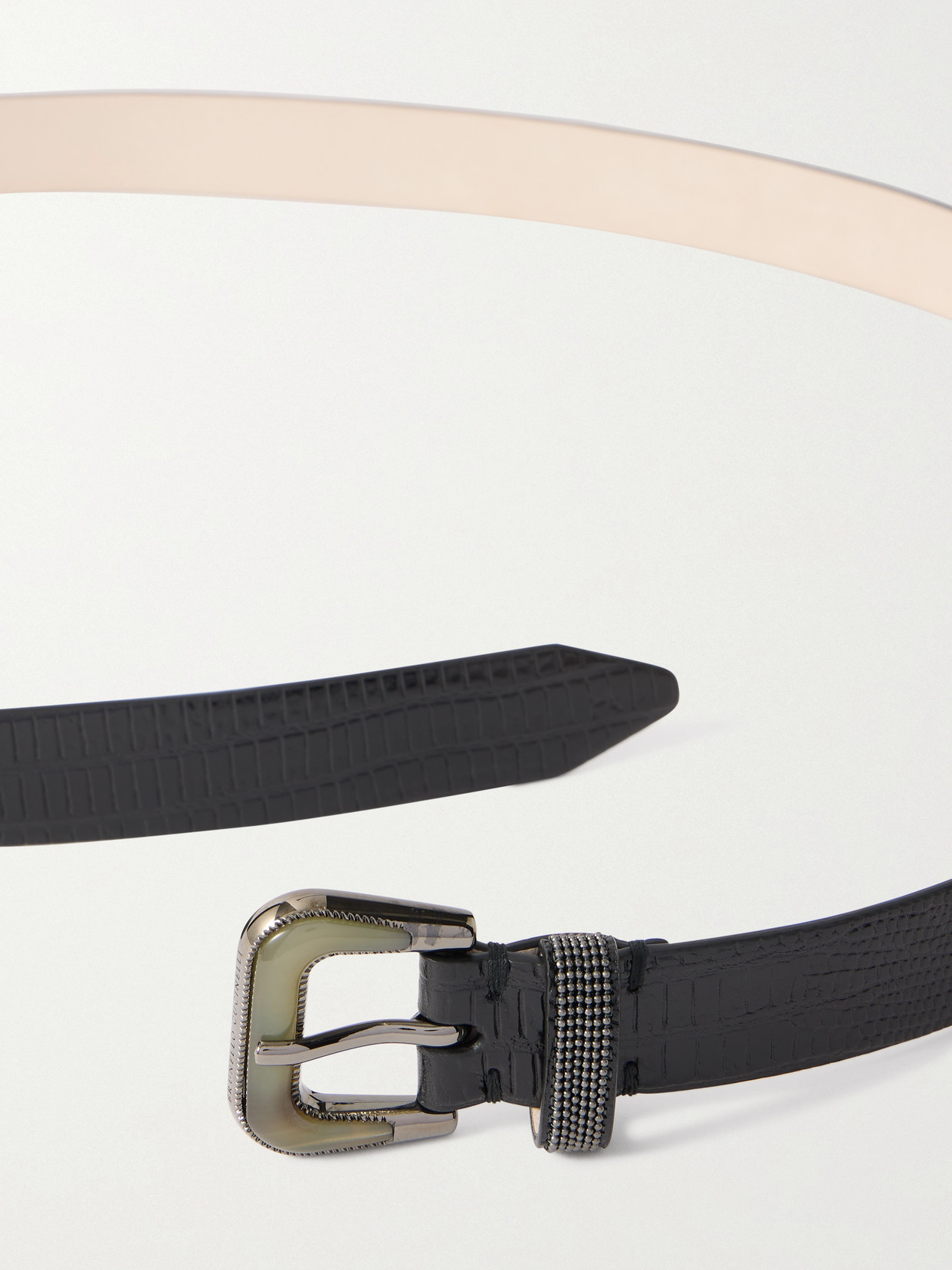 Brunello Cucinelli Lizard-effect Patent-leather Belt In Black