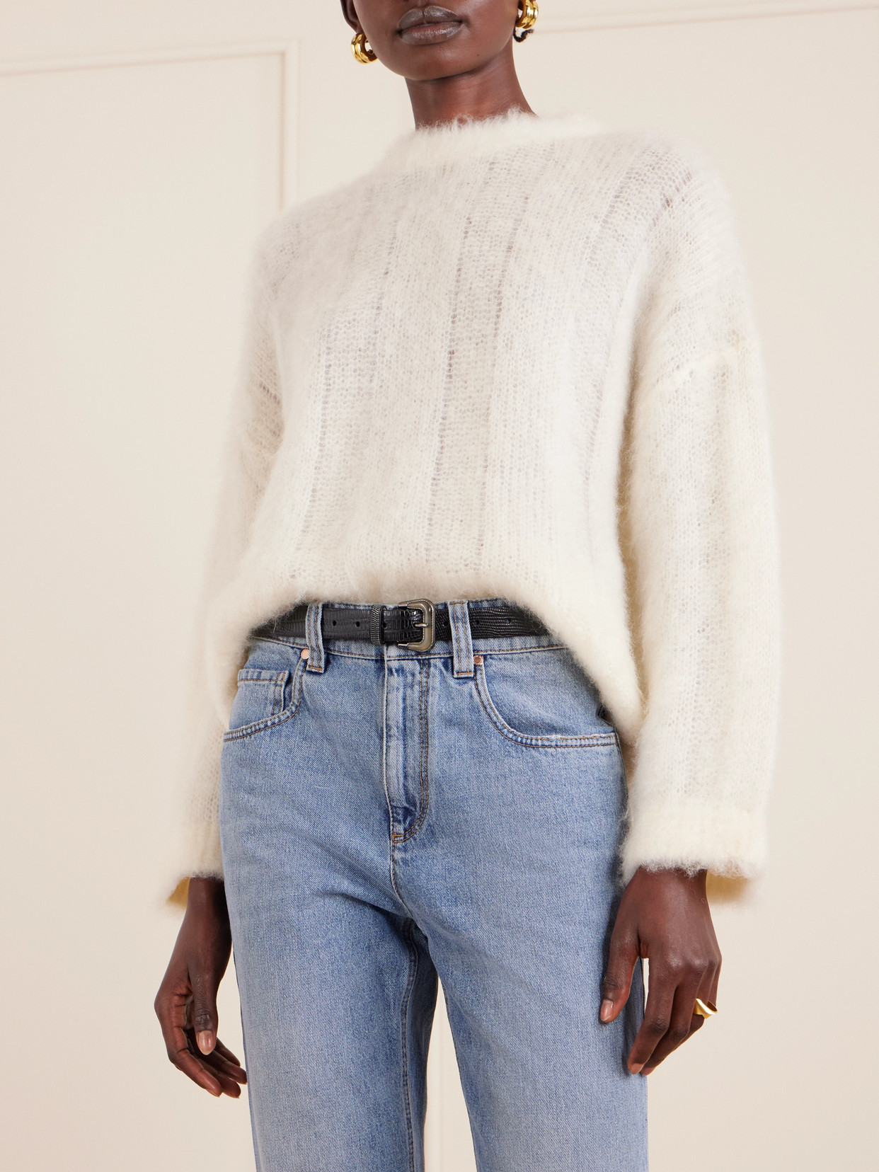 Brunello Cucinelli Lizard-effect Patent-leather Belt In Black