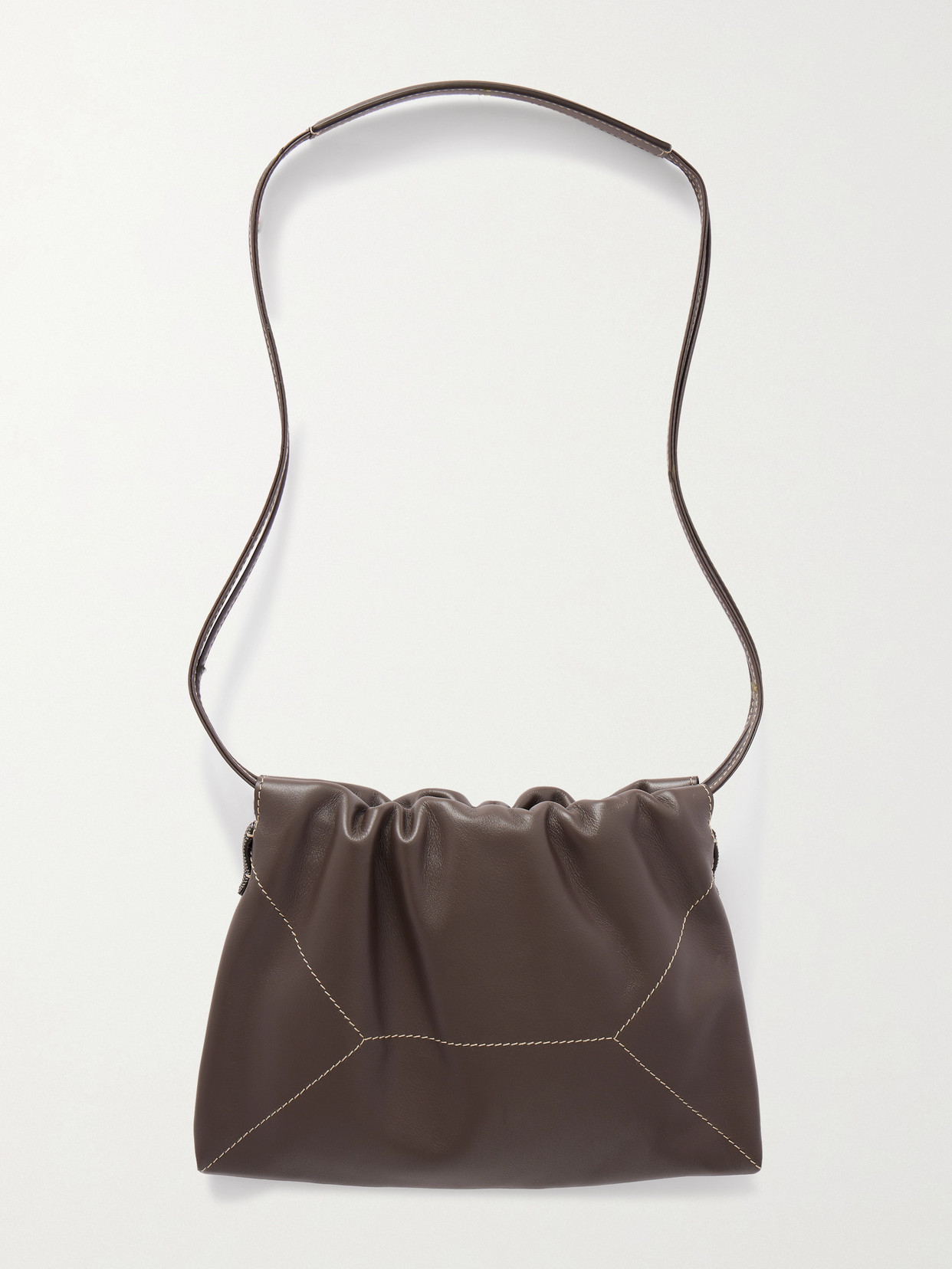 Brunello Cucinelli Embellished Leather Shoulder Bag In Brown