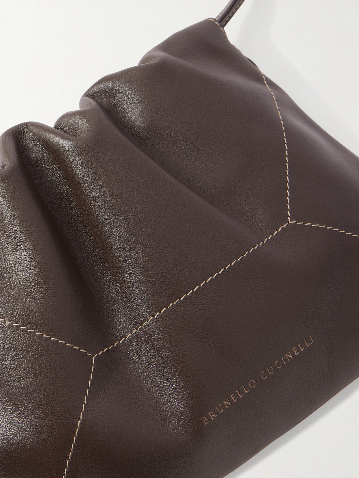 Brunello Cucinelli Embellished Leather Shoulder Bag In Brown