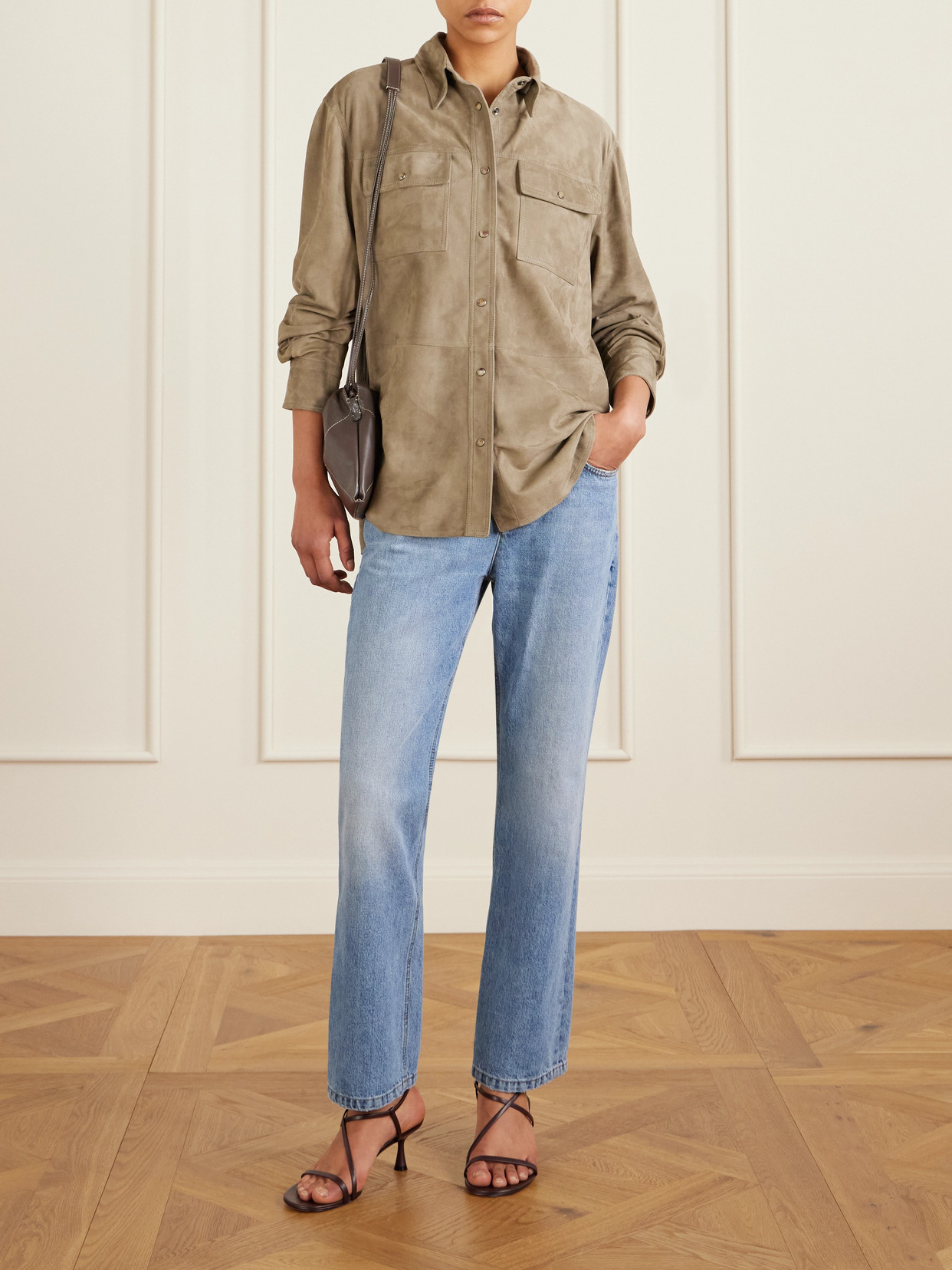 Brunello Cucinelli Embellished Leather Shoulder Bag In Brown