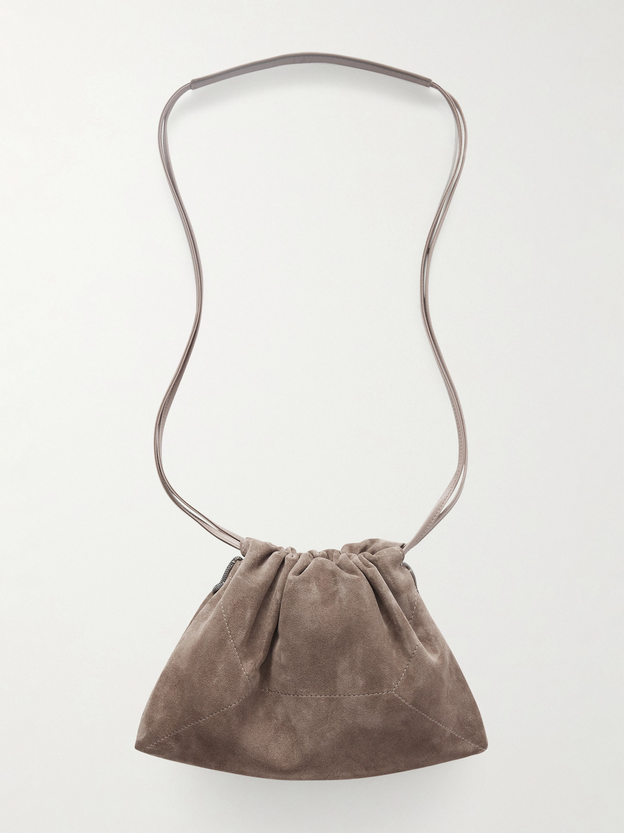 Brunello Cucinelli Bead-embellished Suede Shoulder Bag In Brown