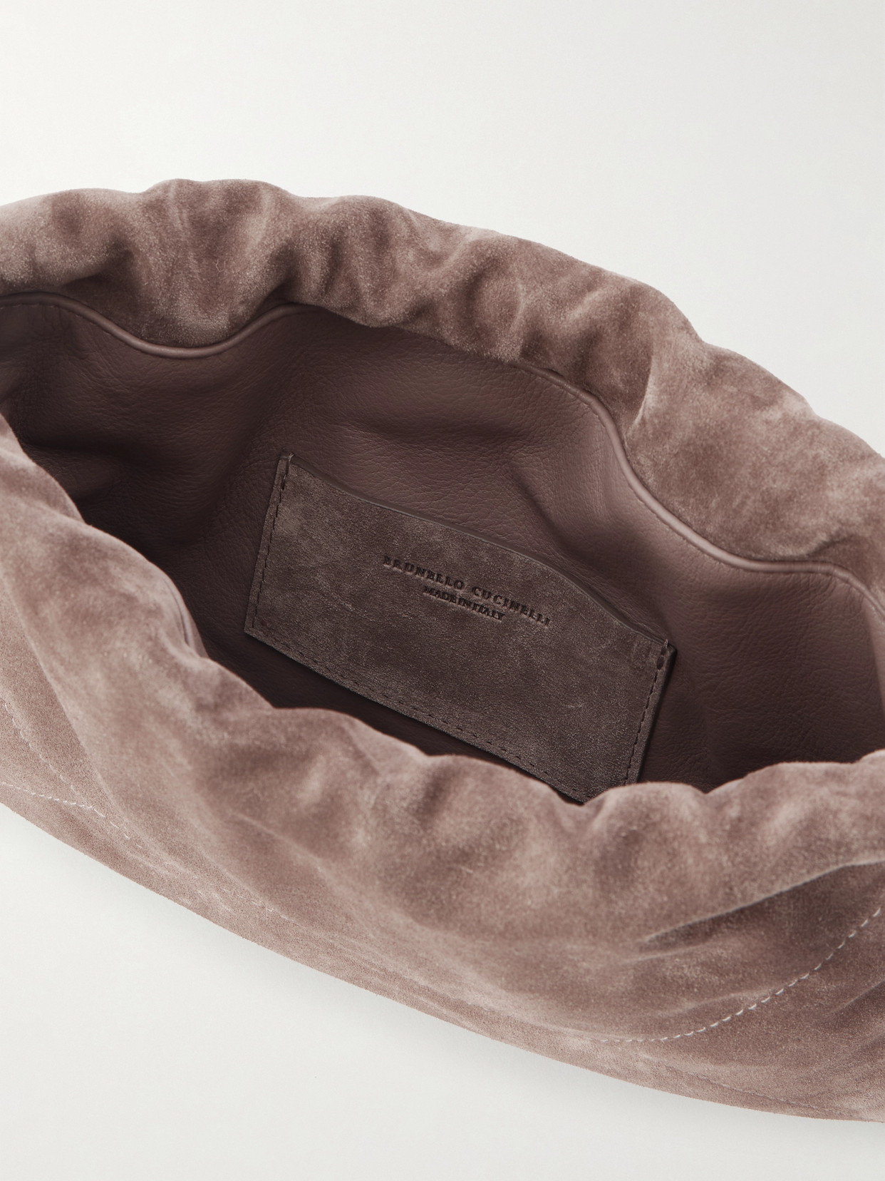 Brunello Cucinelli Bead-embellished Suede Shoulder Bag In Brown