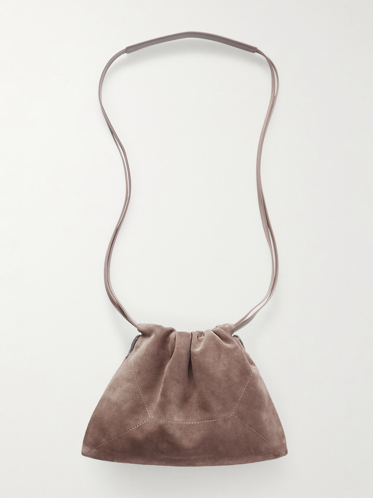 Brunello Cucinelli Bead-embellished Suede Shoulder Bag In Brown