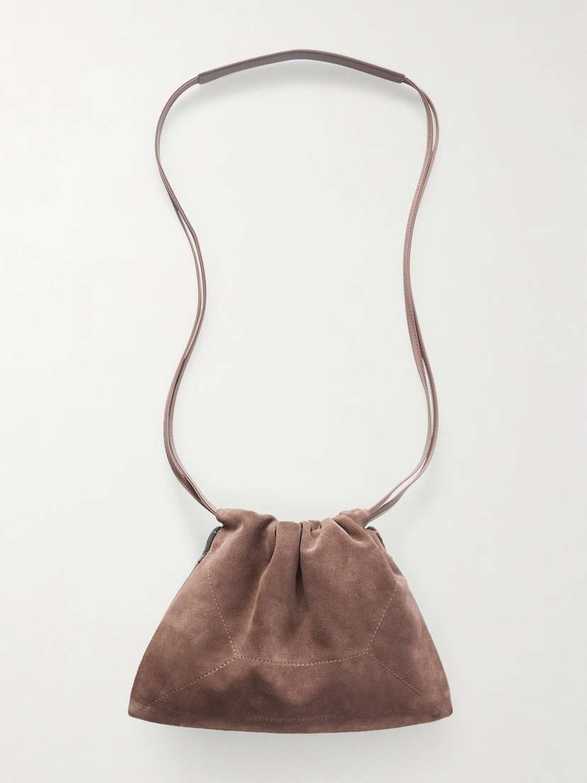 Brunello Cucinelli Bead-embellished Suede Shoulder Bag