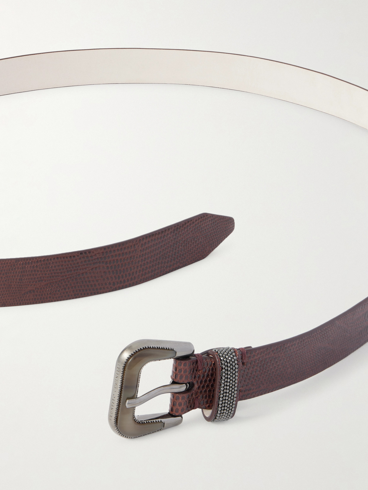 Brunello Cucinelli Lizard-effect Leather Belt In Burgundy