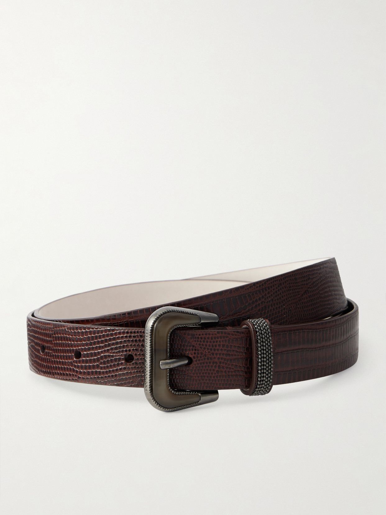 Brunello Cucinelli Lizard-effect Leather Belt In Burgundy