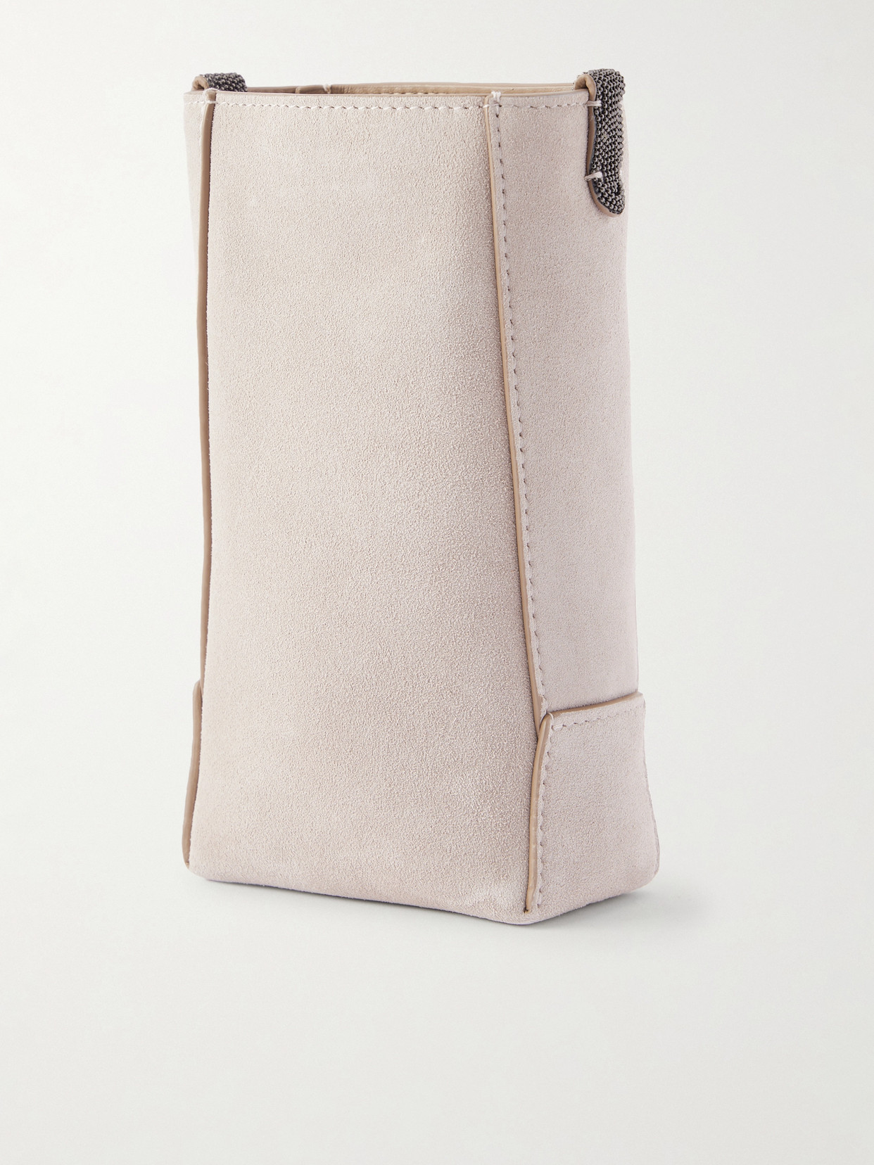 Brunello Cucinelli Embellished Leather-trimmed Suede Pouch In Gray