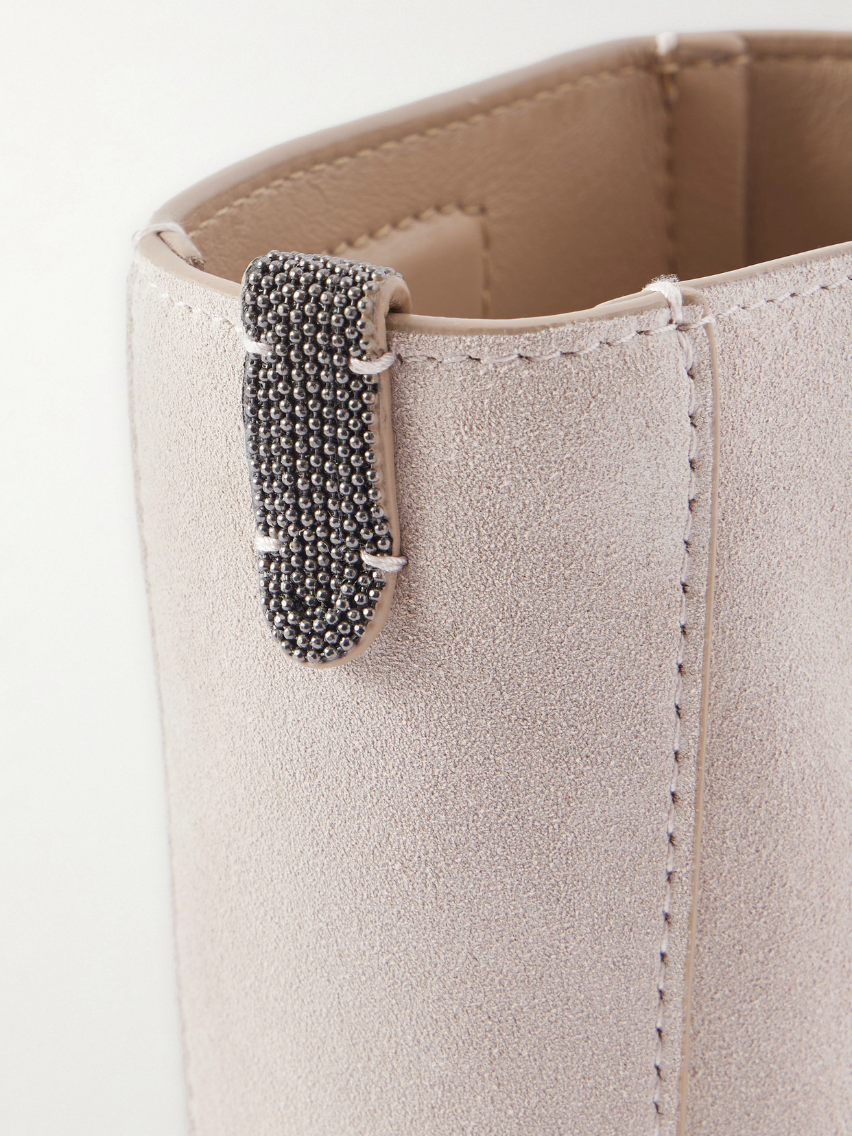 Brunello Cucinelli Embellished Leather-trimmed Suede Pouch In Gray