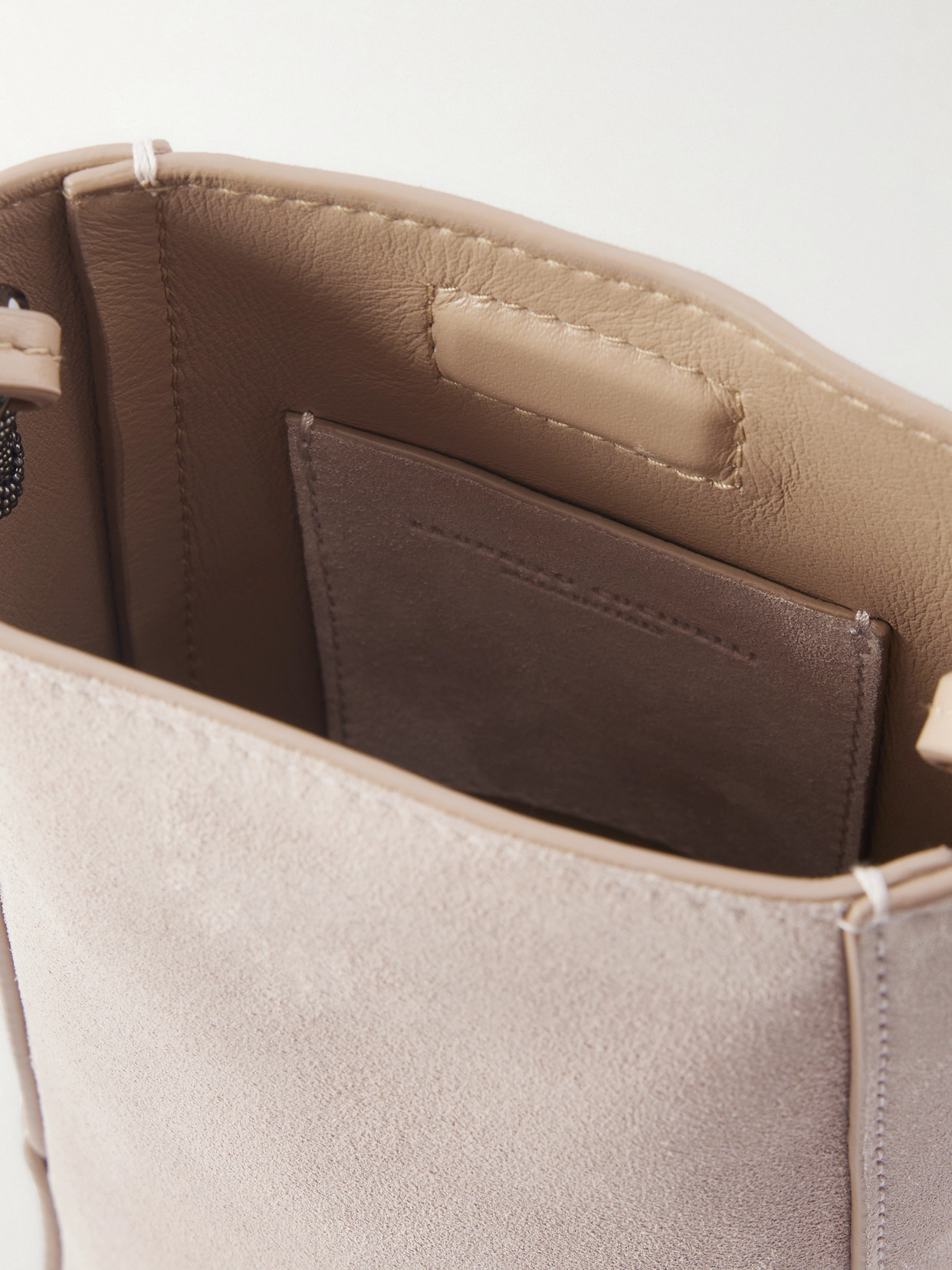 Brunello Cucinelli Embellished Leather-trimmed Suede Pouch In Gray