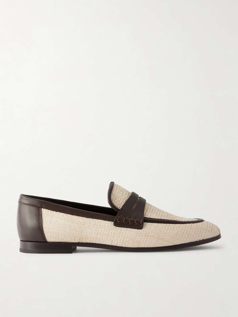 Brunello Cucinelli Leather-trimmed Raffia Penny Loafers