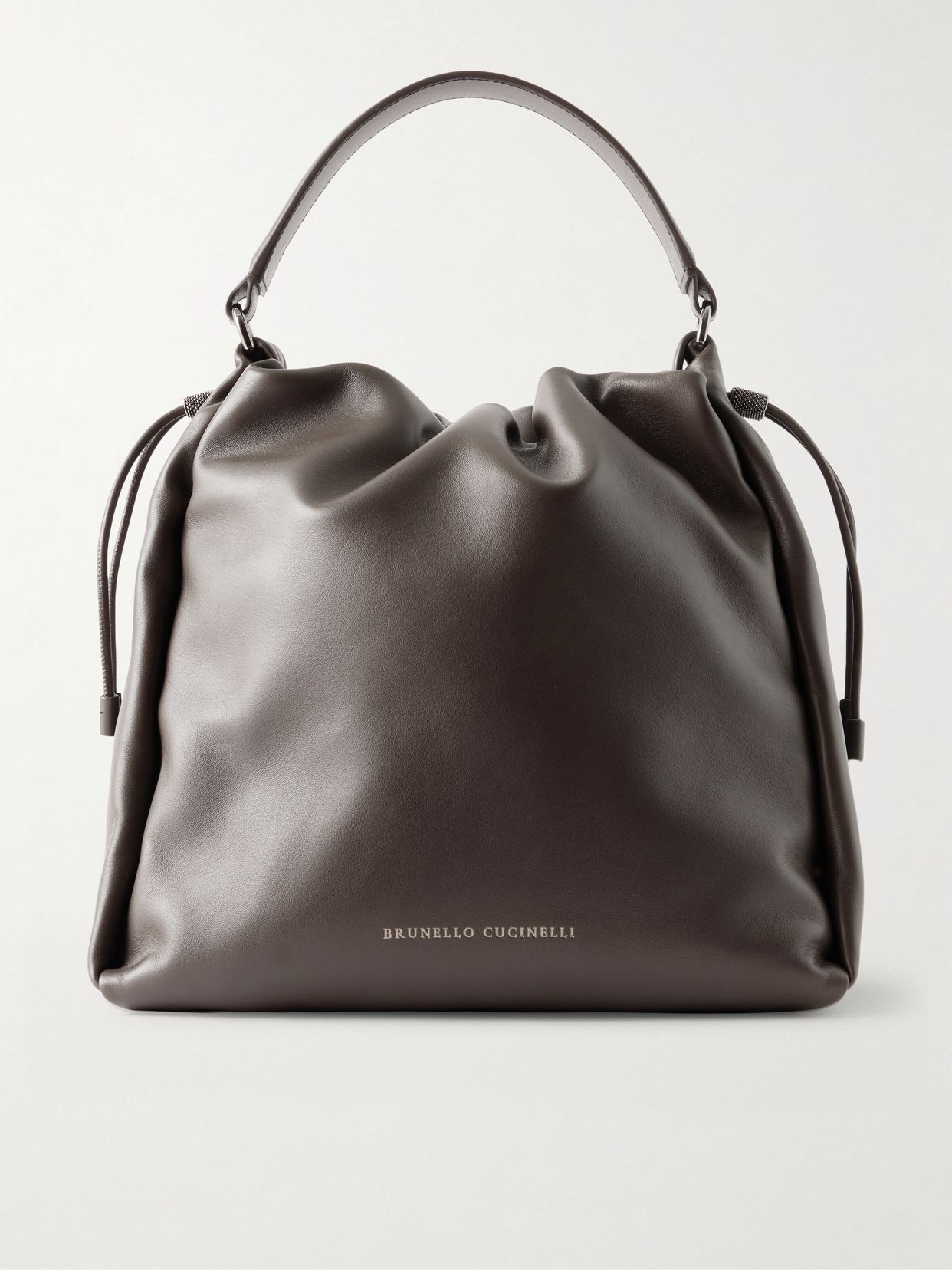 Bead-embellished leather tote bag