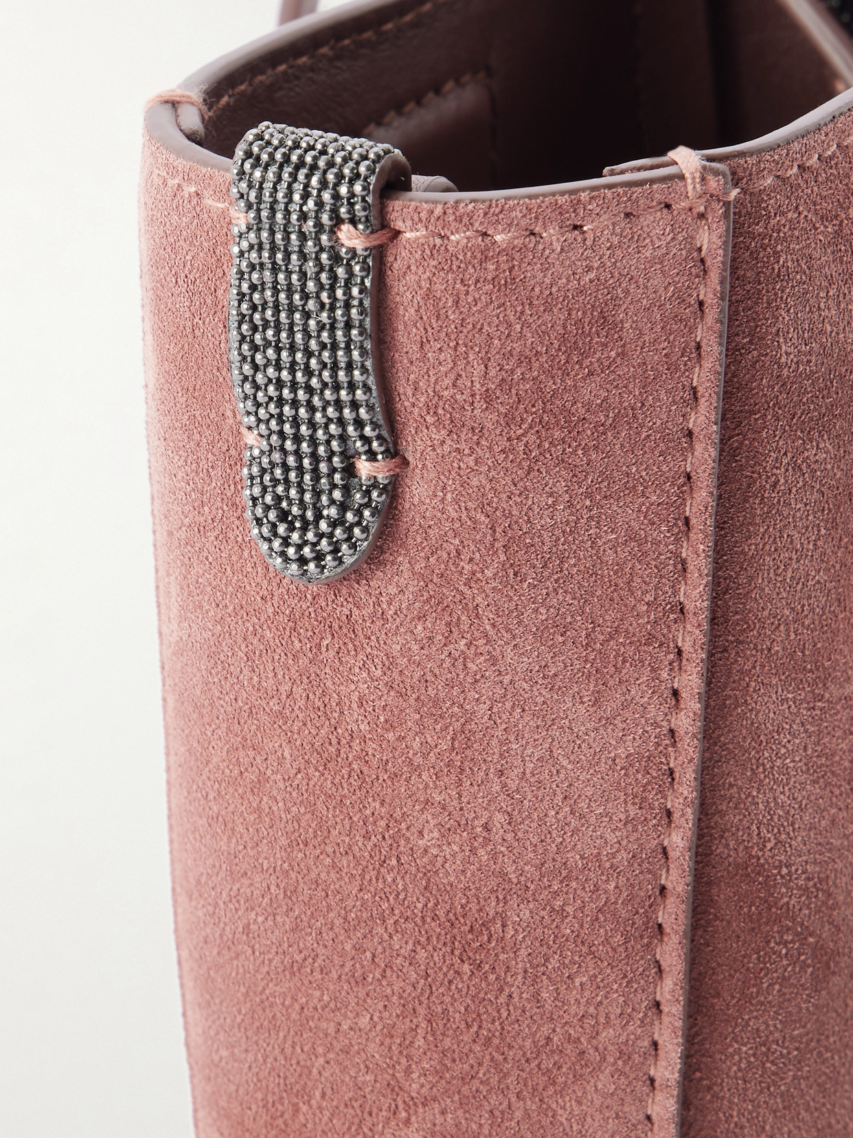 Brunello Cucinelli Embellished Leather-trimmed Suede Pouch In Burgundy