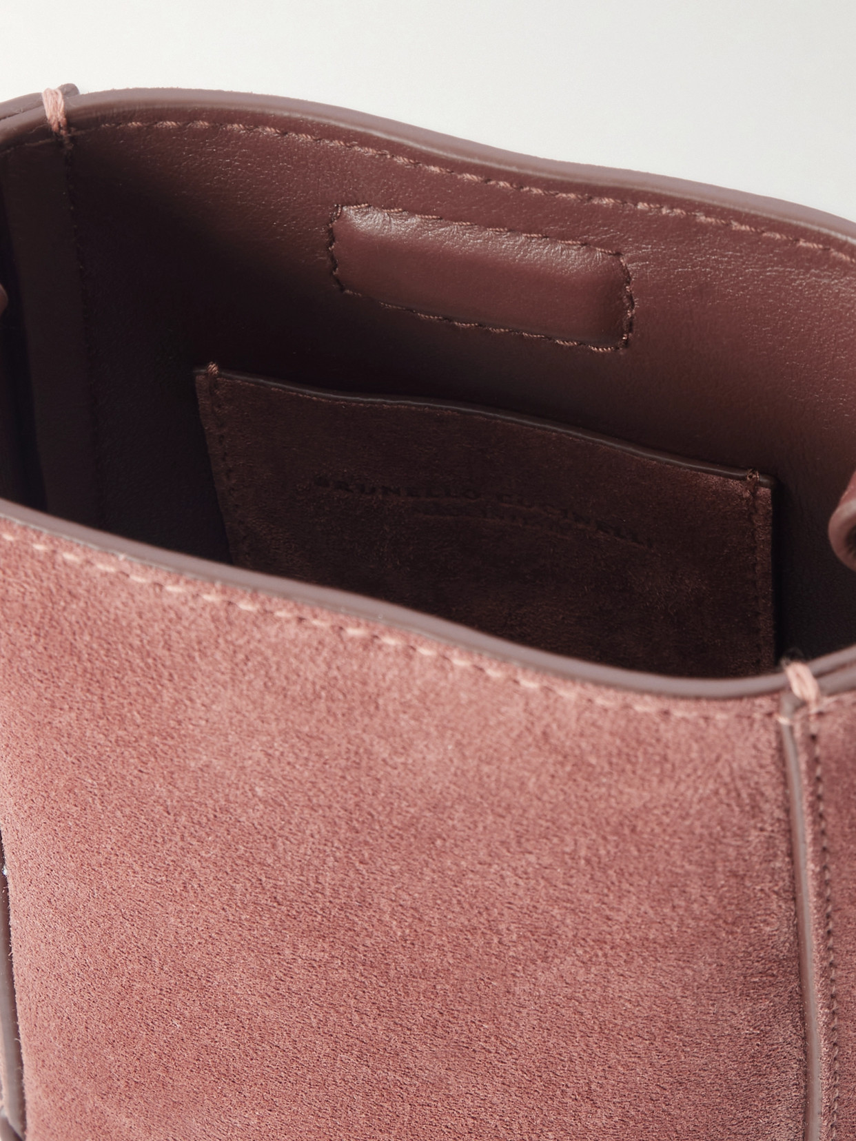 Brunello Cucinelli Embellished Leather-trimmed Suede Pouch In Burgundy