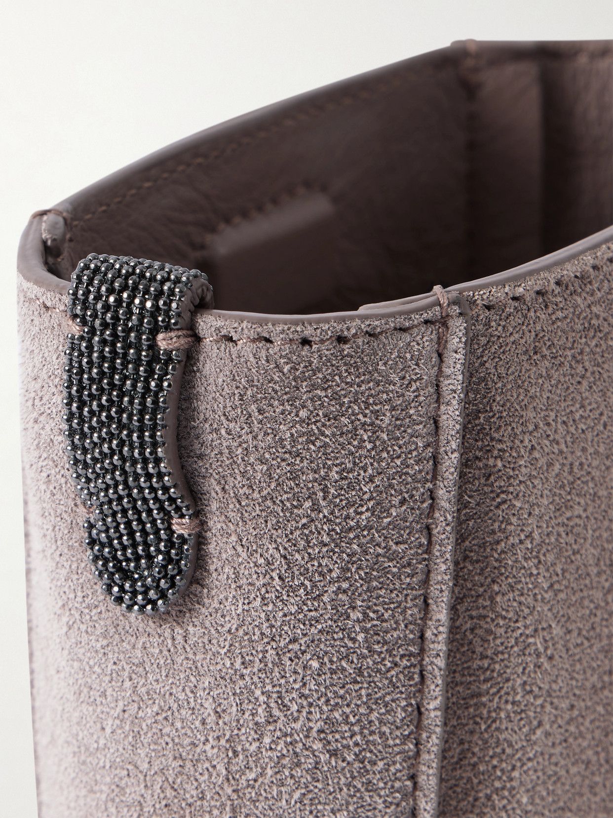 Brunello Cucinelli Embellished Leather-trimmed Suede Pouch In Brown