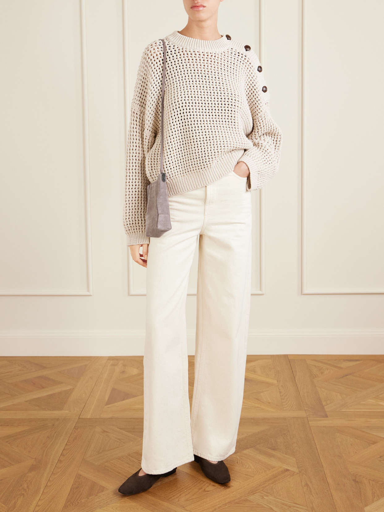 Brunello Cucinelli Embellished Leather-trimmed Suede Pouch In Brown