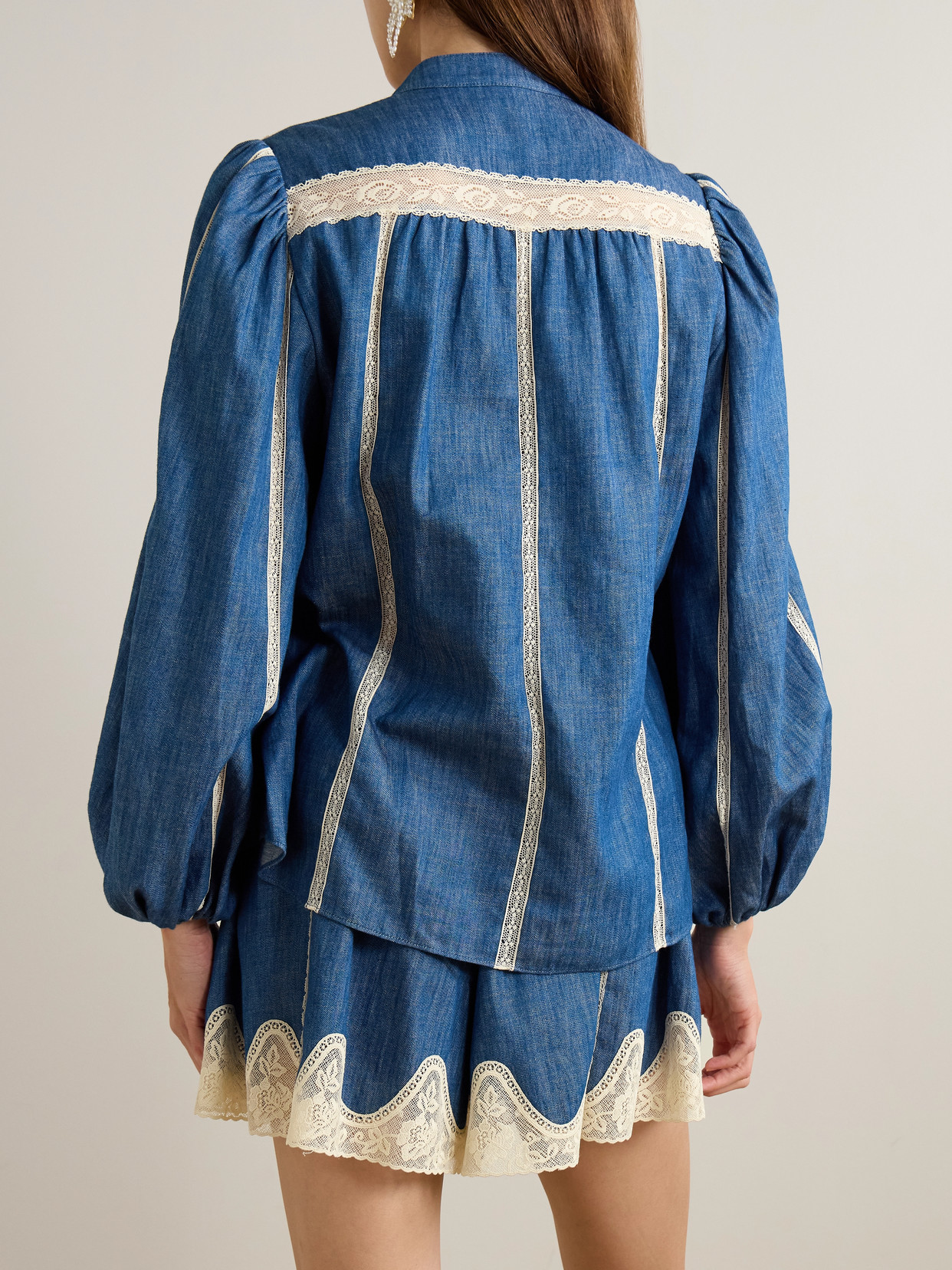 Zimmermann Awaken Lace-trimmed Denim Shirt In Blue