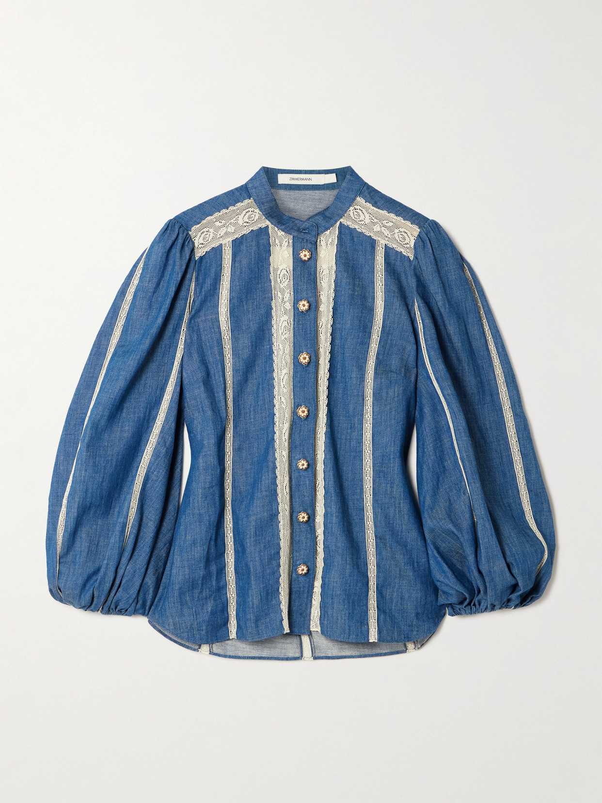 Zimmermann Awaken Lace-trimmed Denim Shirt In Blue