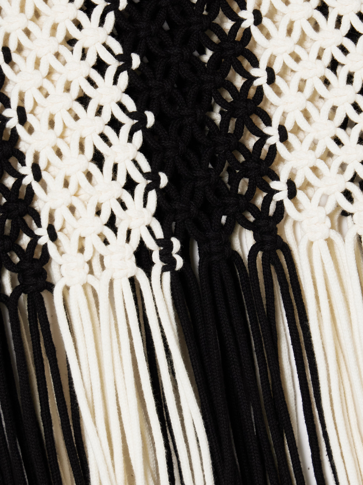 Zimmermann Wanderlust Fringed Striped Macramé Cotton Top In Black