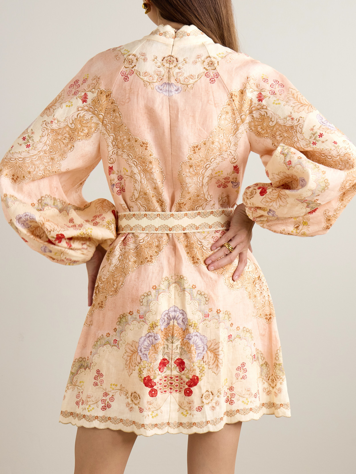 Zimmermann Daylight Multicolor Midi Dress With Long Puffed Sleeves And All-over Floral Print In Linen Woman In Yellow