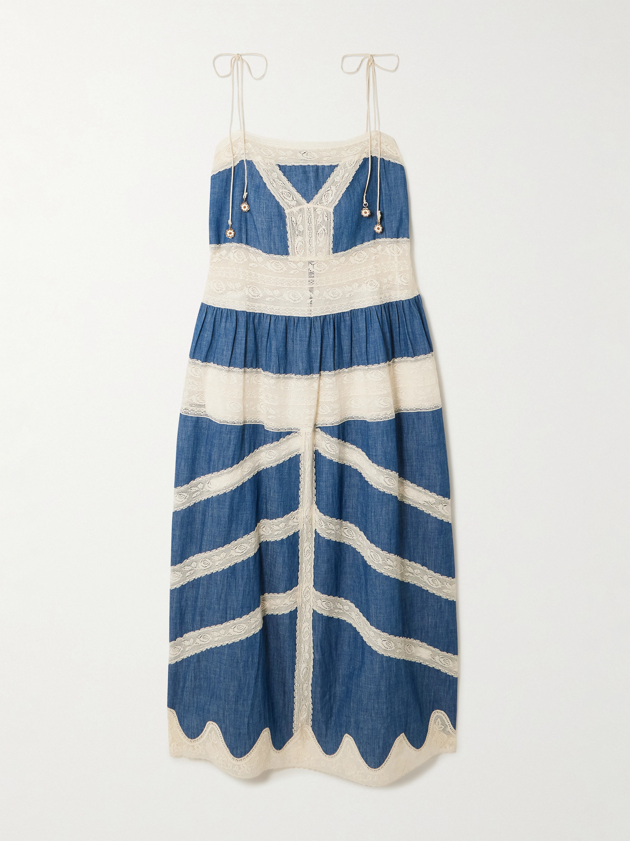 Zimmermann Awaken Lace-trimmed Denim Midi Dress In Blue