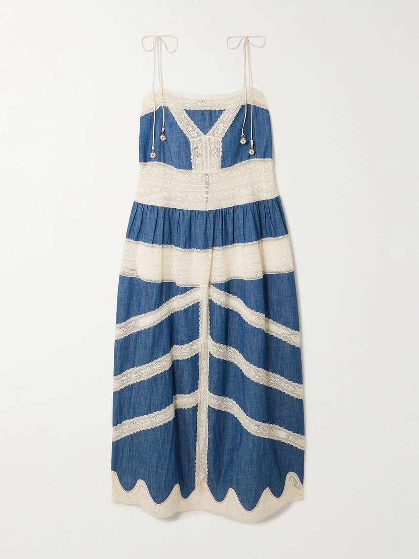 Zimmermann Awaken Lace-trimmed Denim Midi Dress
