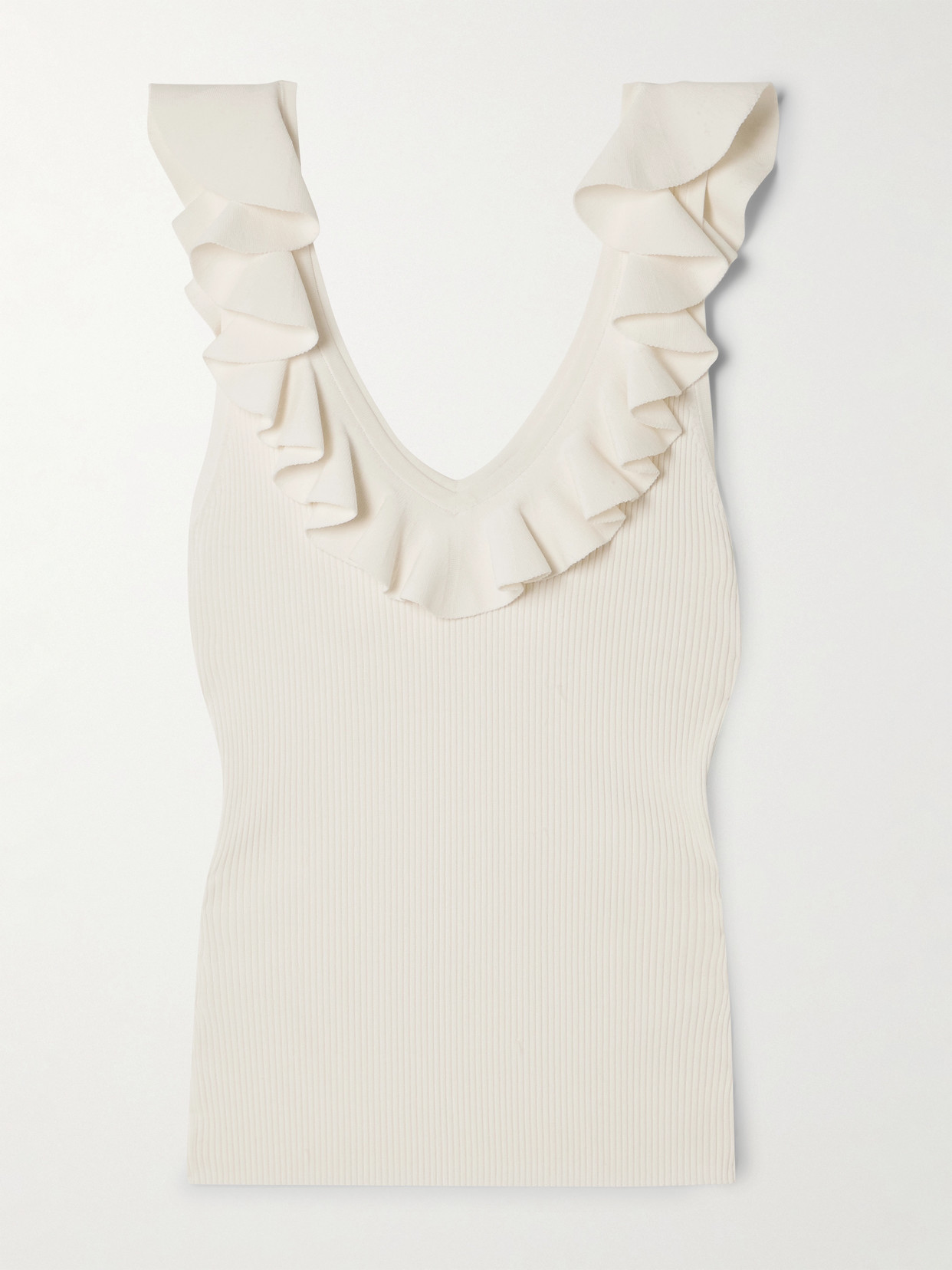 Zimmermann Awaken Ruffled Ribbed-knit Top In White
