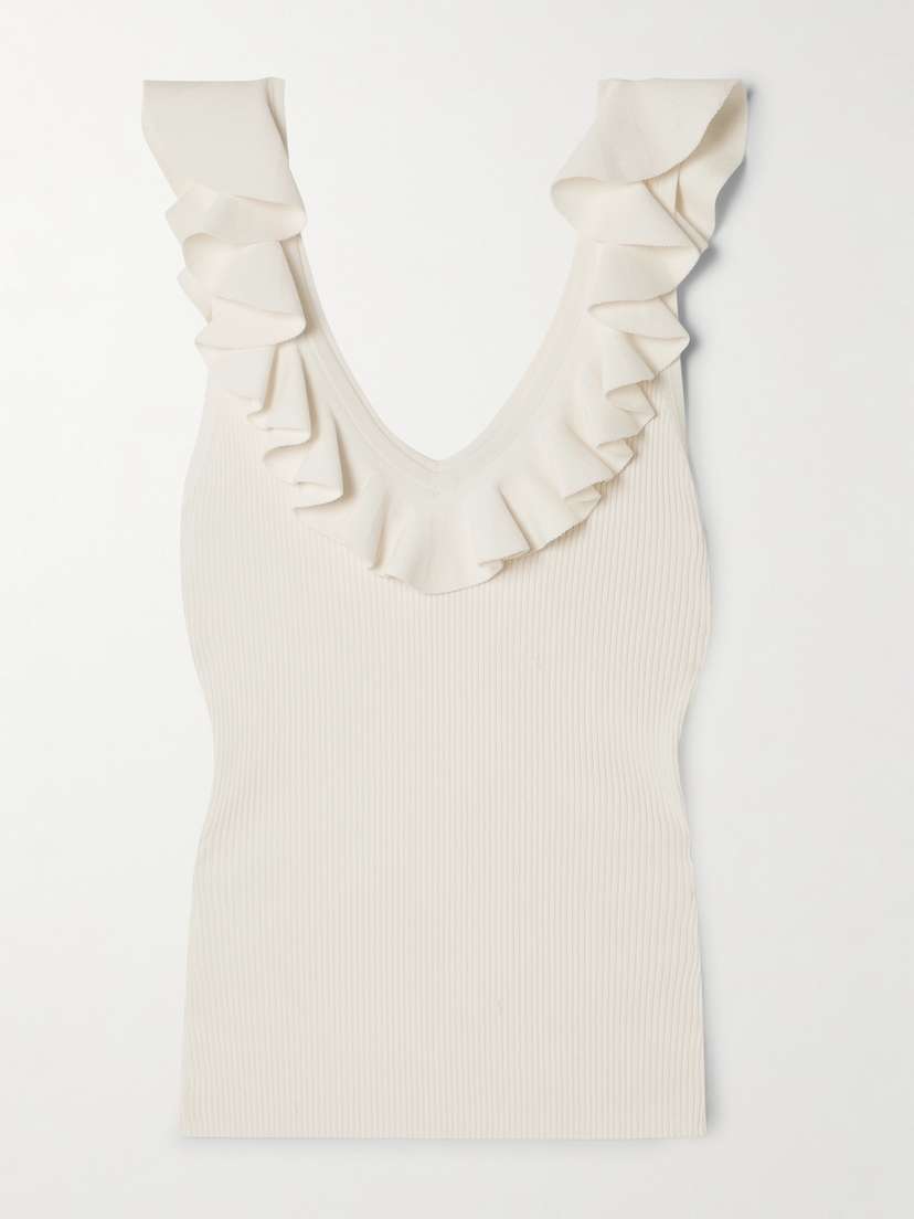 Zimmermann Awaken Ruffled Ribbed-knit Top