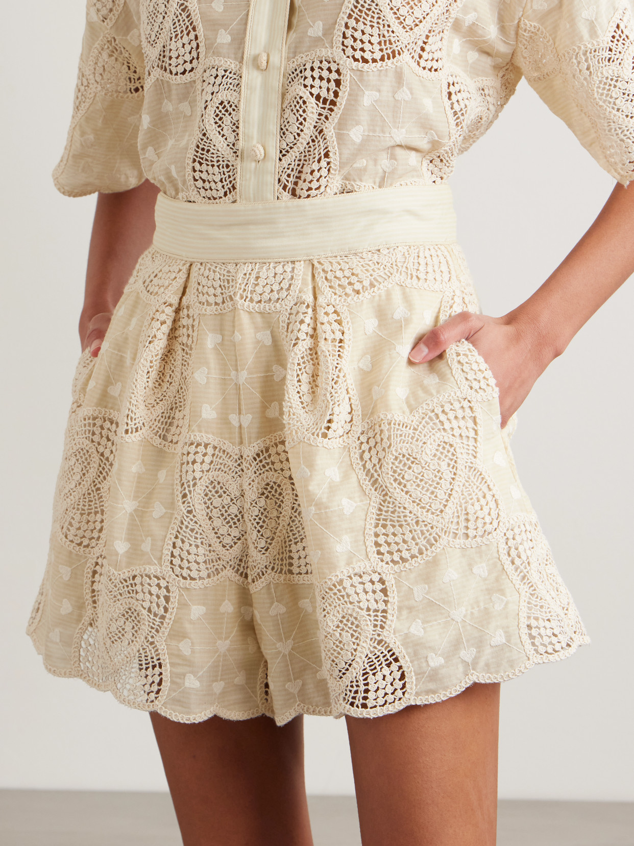 Zimmermann Wanderlust Crocheted Embroidered Cotton-blend Shorts In White