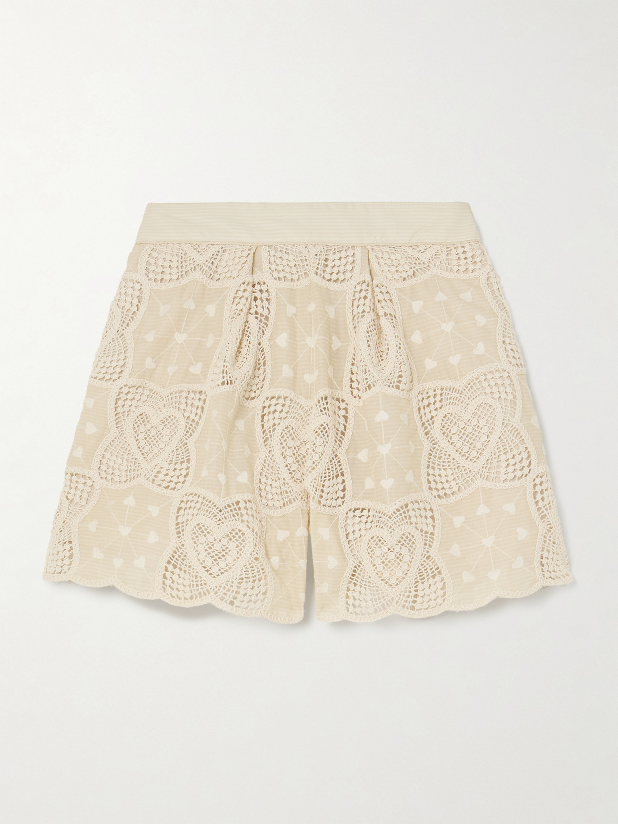 Zimmermann Wanderlust Crocheted Embroidered Cotton-blend Shorts In White