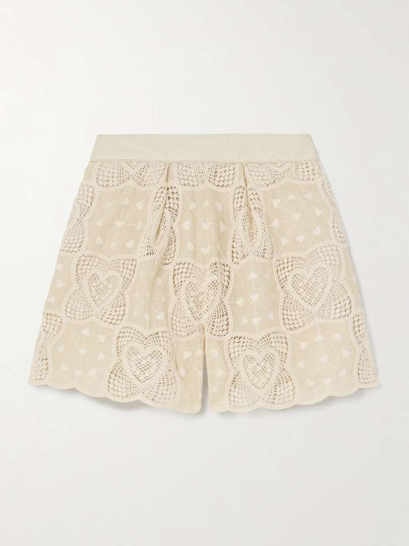 Zimmermann Wanderlust Crocheted Embroidered Cotton-blend Shorts