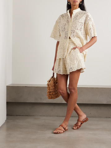 Zimmermann Wanderlust crocheted embroidered cotton-blend shorts