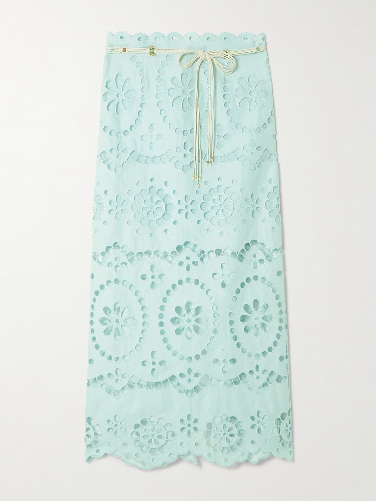 Zimmermann Awaken Belted Broderie Anglaise Linen Midi Skirt In Green
