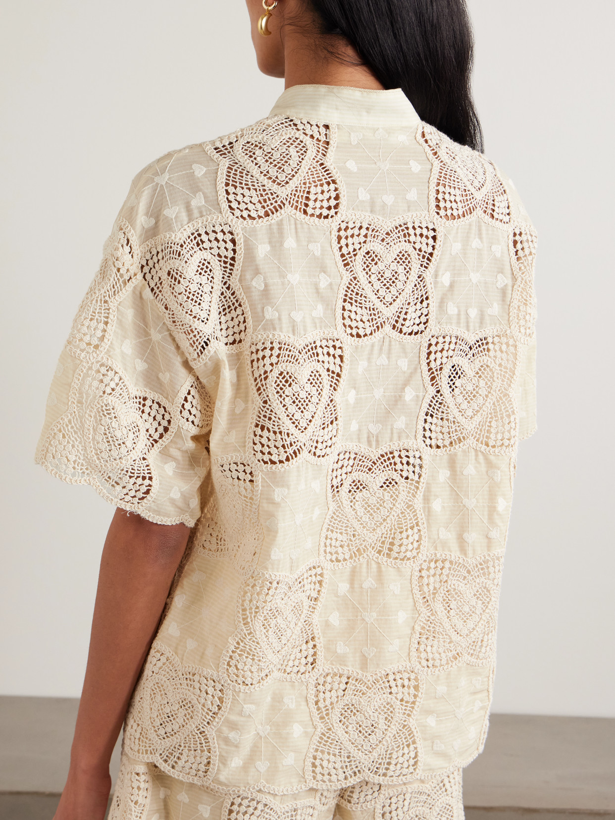 Wanderlust Crocheted And Embroidered Cotton-Blend Voile Shirt