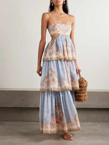 Zimmermann Daylight cutout tiered printed cotton-blend voile maxi dress