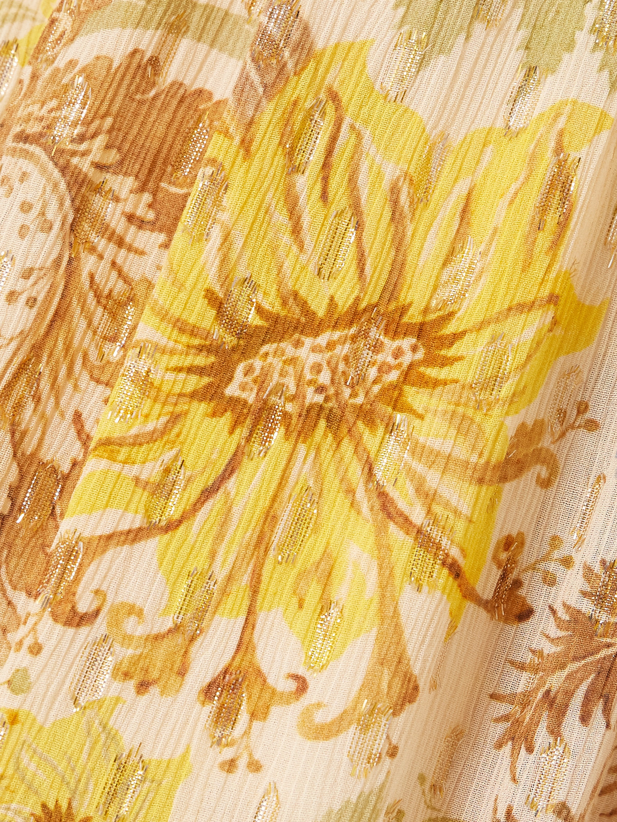 Zimmermann Daylight Ruffled Floral-print Metallic Fil Coupé Gauze Jumpsuit In Yellow