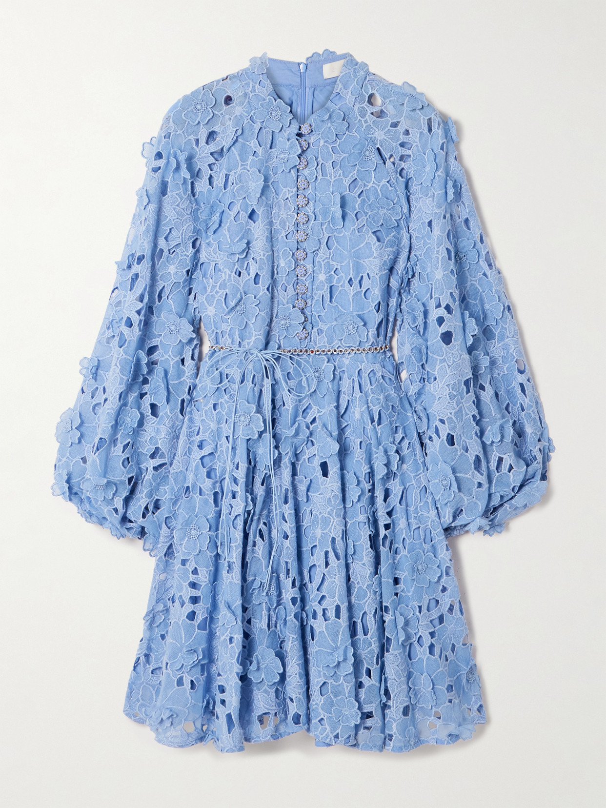 Zimmermann Patience Appliquéd Broderie Anglaise Cotton Mini Dress In Blue