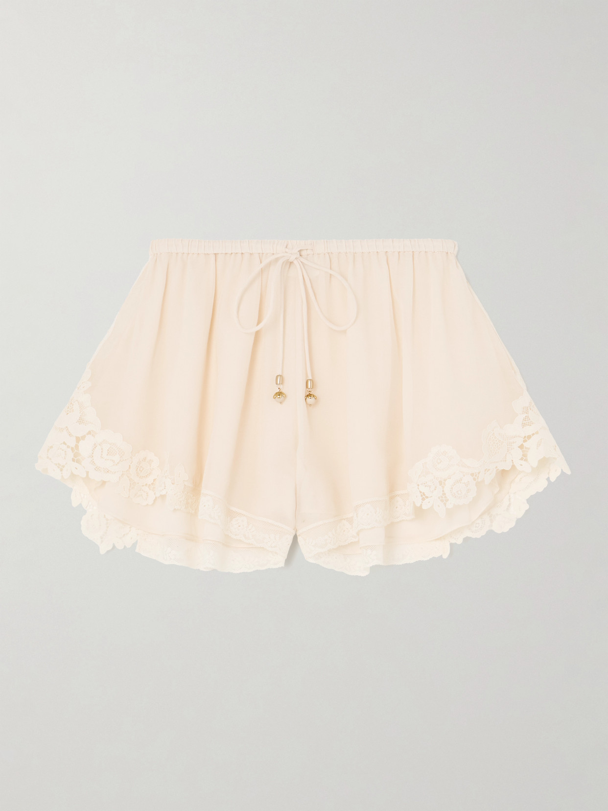 Zimmermann Awaken Lace-trimmed Cotton And Silk-blend Crepe De Chine Shorts In White