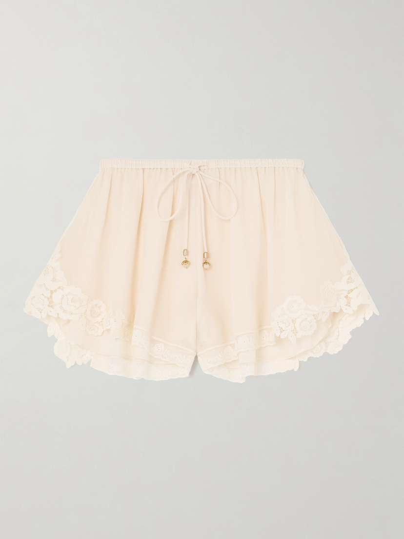 Zimmermann Awaken Lace-trimmed Cotton And Silk-blend Crepe De Chine Shorts