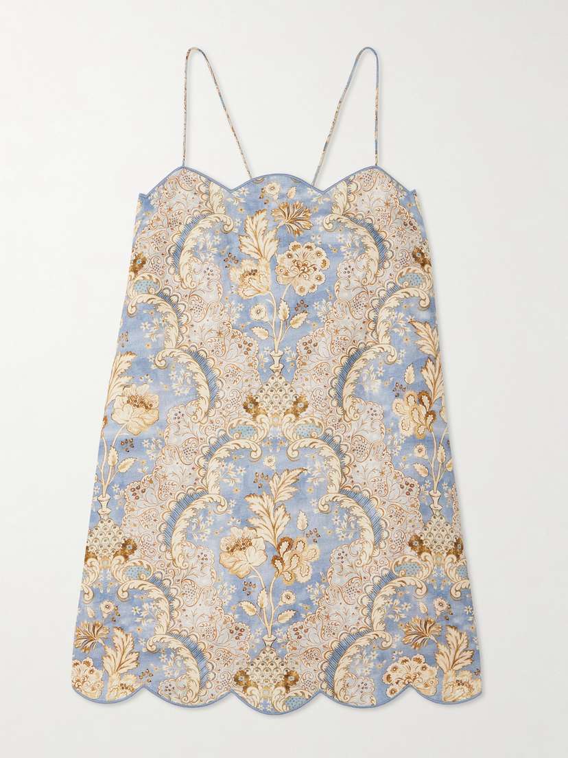 Zimmermann Daylight Scalloped Printed Linen Mini Dress