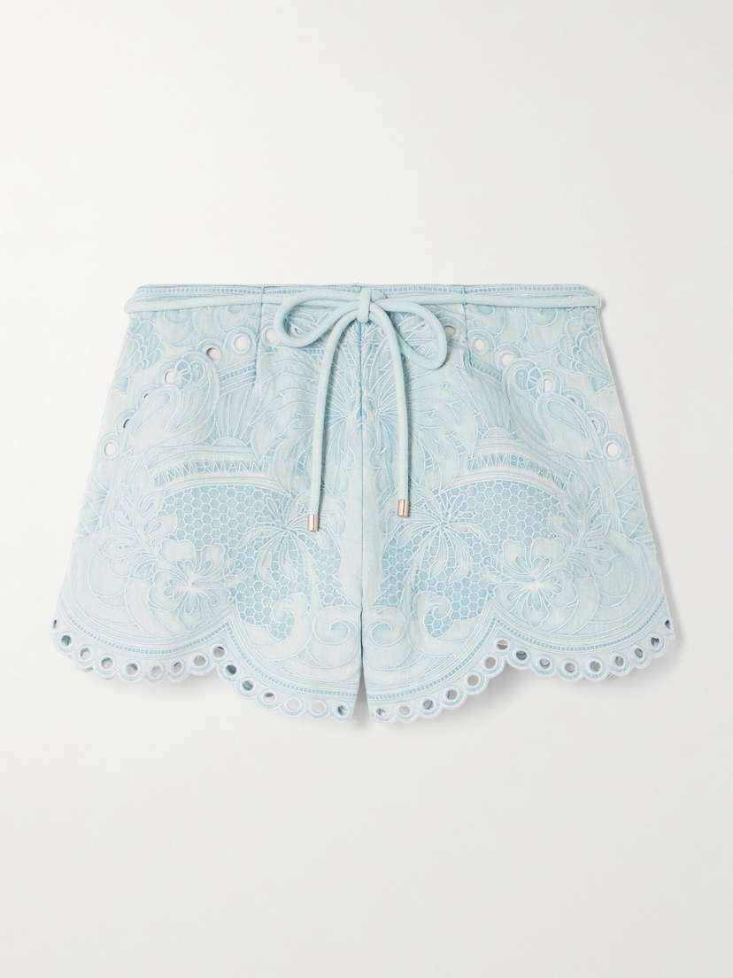 Zimmermann Daylight Scalloped Broderie Anglaise Denim Shorts
