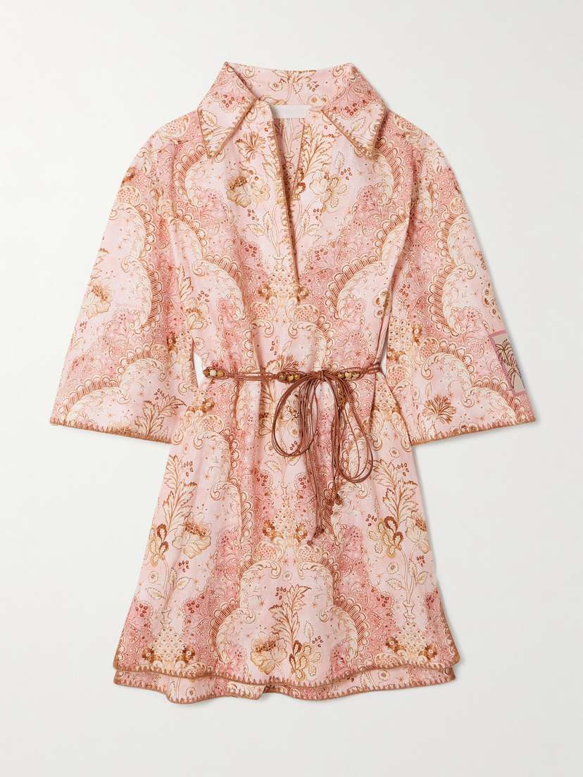 Zimmermann Daylight Belted Printed Linen Mini Dress