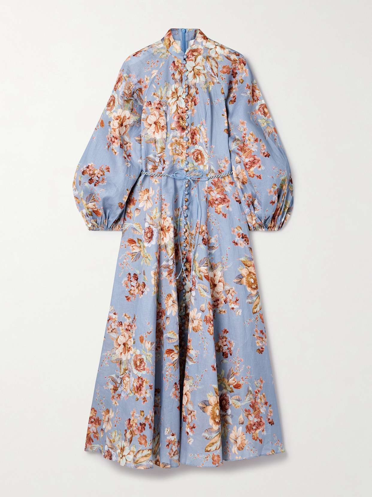 Zimmermann Awaken Floral-print Linen Maxi Dress In Blue