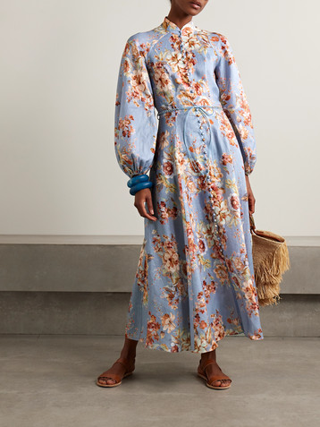 knee length dresses for ladies Zimmermann Lexi Billow Long Dress Pink Palm