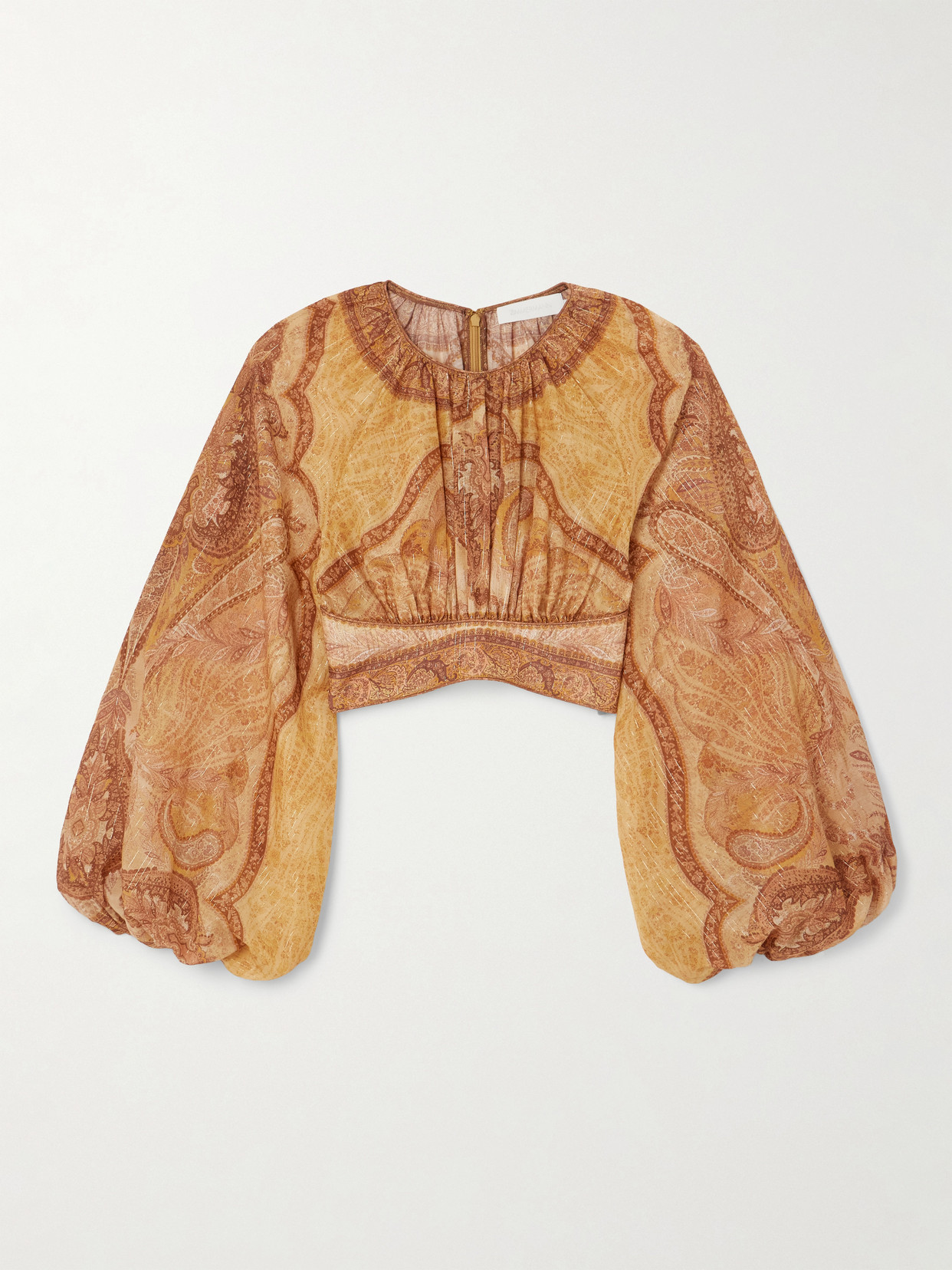 Zimmermann Wanderlust Cropped Printed Cotton-blend Voile Top In Yellow