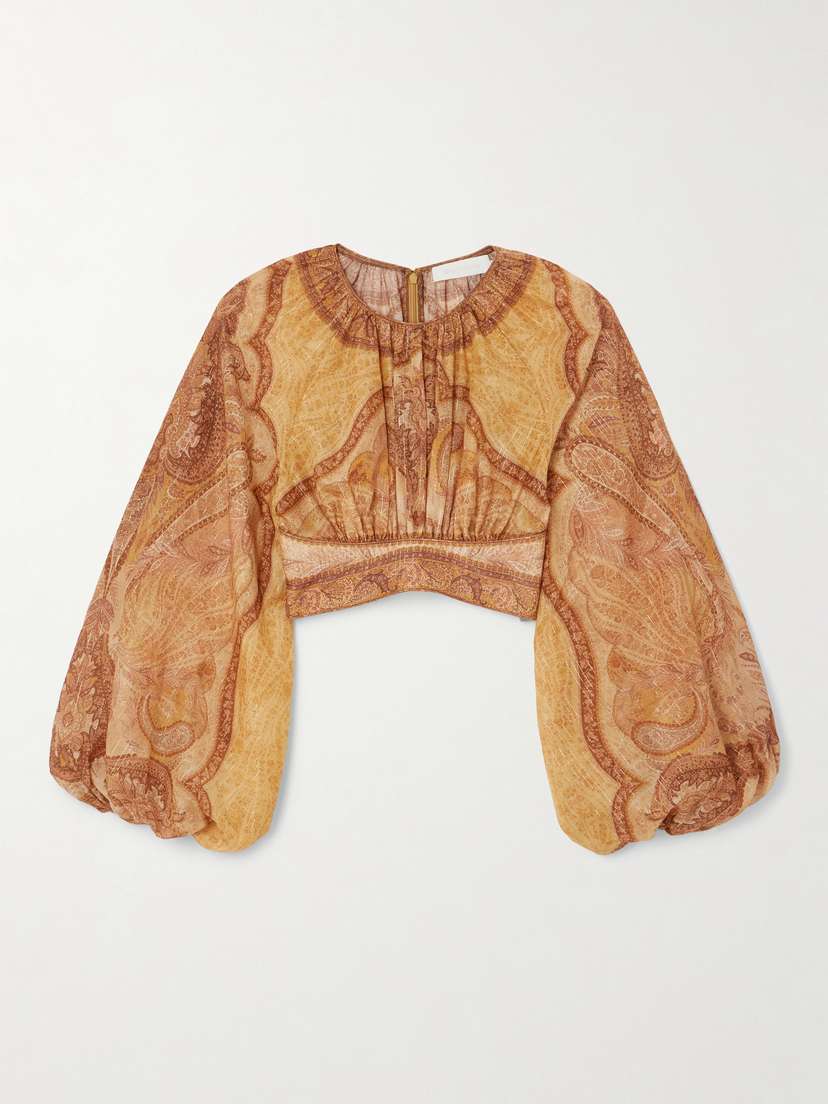 Zimmermann Wanderlust Cropped Printed Cotton-blend Voile Top