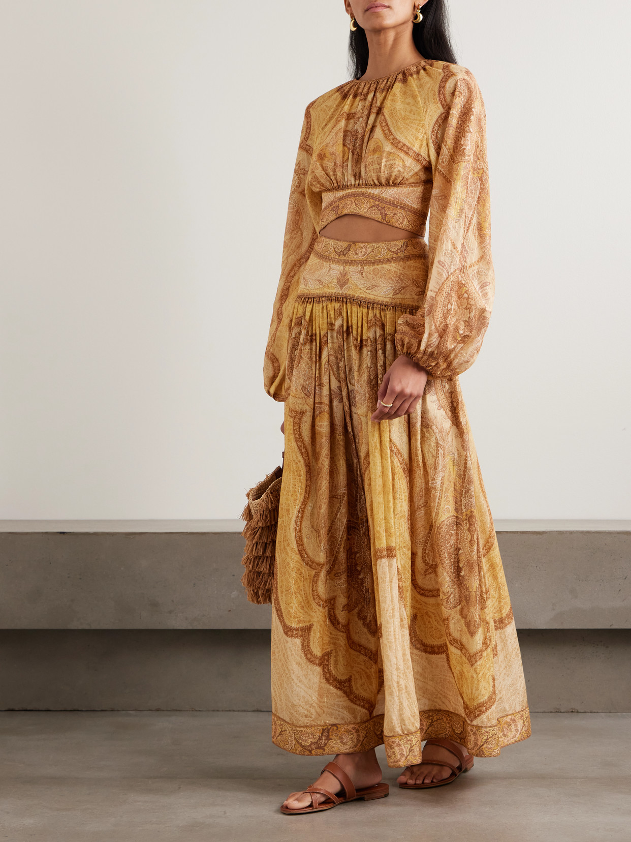 Zimmermann Wanderlust Cropped Printed Cotton-blend Voile Top In Yellow