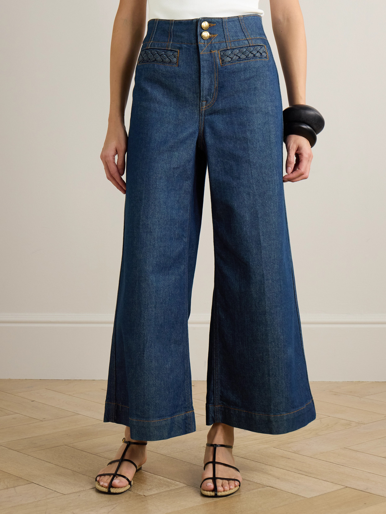 Zimmermann Awaken High-rise Cropped Flared Jeans In Blue