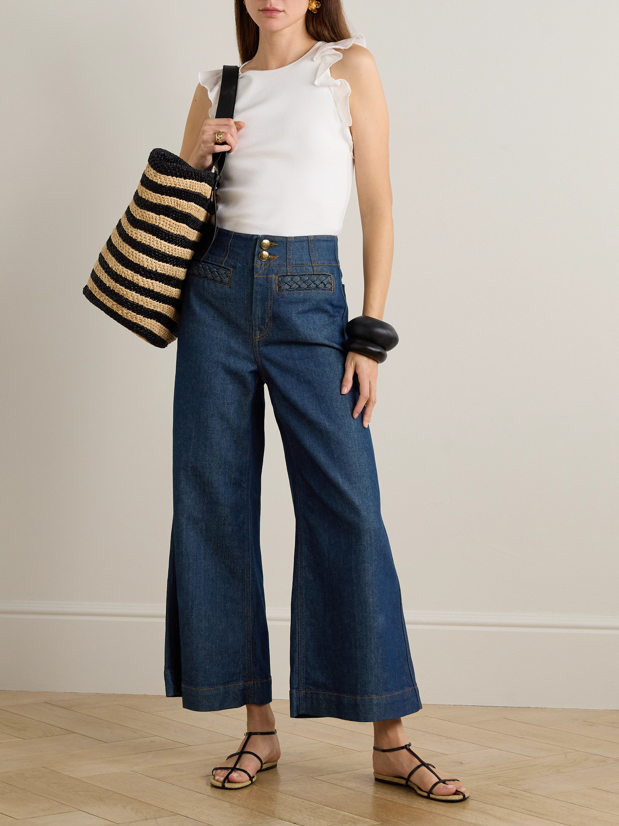 Zimmermann Awaken High-rise Cropped Flared Jeans In Blue