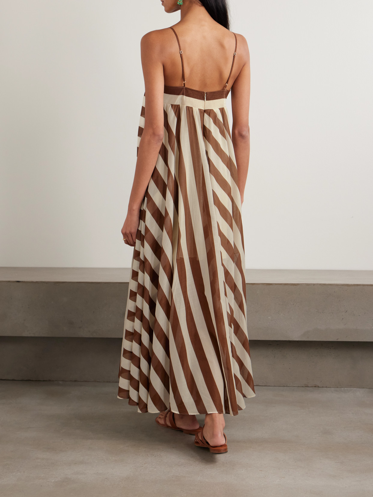 Zimmermann Daylight Striped Cotton Maxi Dress In Brown